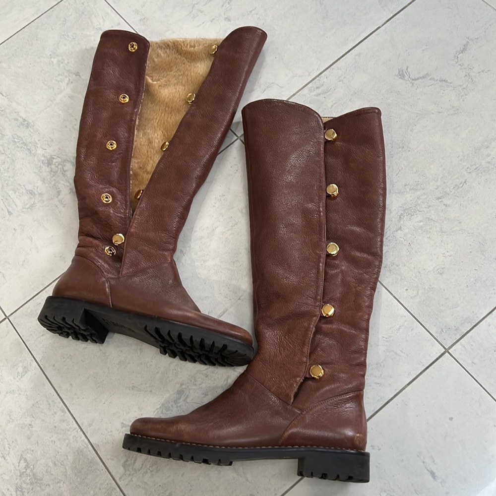 Michael Kors Womens High Boots with Fur Tan Leather Size 8